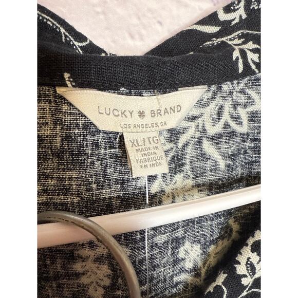 Lucky Brand 2-Pc Linen Shorts Set Black & Cream Floral Elastic Waist SZ XL NWT - Picture 6 of 7